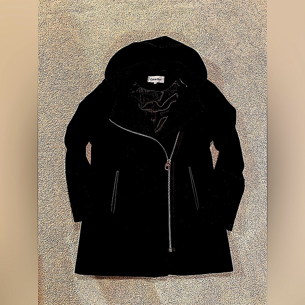 A-line hooded women’s wool coat by Calvin Klein